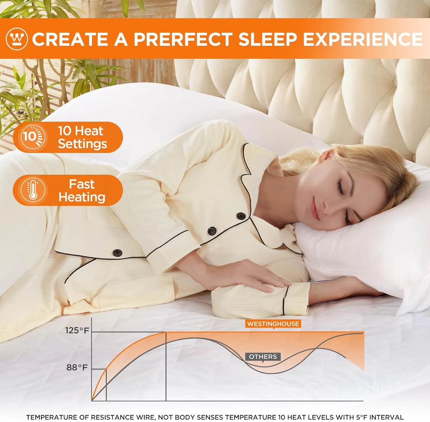 Westinghouse Heated Mattress Pad Queen, Comfortable Electric Mattress Pad with 10 Heating Settings & 1-12 Hours Auto Shut Off, Fit Up to 17" Deep Pocket, Queen Size 60"x80"
