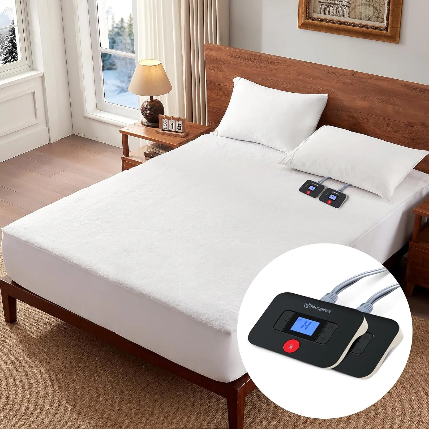Westinghouse Queen Size Heated Mattress Pad, Luxury Quilted Electric Bed Warmer with 10 Heat Settings Dual Controller, 1-12H Auto Shut Off, Fit Up to 17" Deep Pocket, Machine Washable, 60x80 Inch