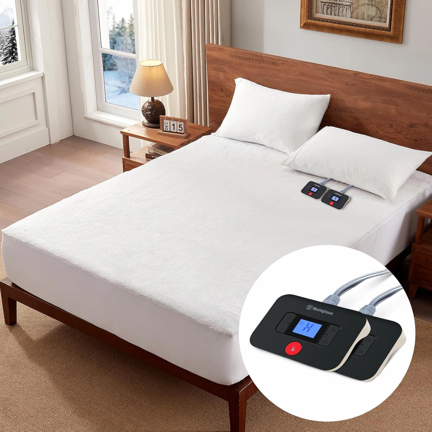 Westinghouse Queen Size Heated Mattress Pad, Luxury Quilted Electric Bed Warmer with 10 Heat Settings Dual Controller, 1-12H Auto Shut Off, Fit Up to 17" Deep Pocket, Machine Washable, 60x80 Inch