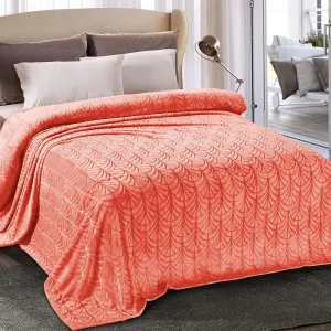 Whale Flotilla Flannel Fleece King Size Blanket for Bed, Soft Fluffy Velvet Bedspread Coverlet with Decorative Vintage Pattern for All Season, Warm and Lightweight, 90x104 Inch, Coral