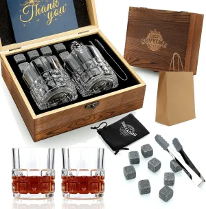 Whiskey Gifts for Men, Whiskey Glasses Set of 2, Granite Chilling Whiskey Stones, Bourbon Gifts for Men, Unique Gifts for Men Birthday Christmas Father's Day Valentine Retirement Groomsmen