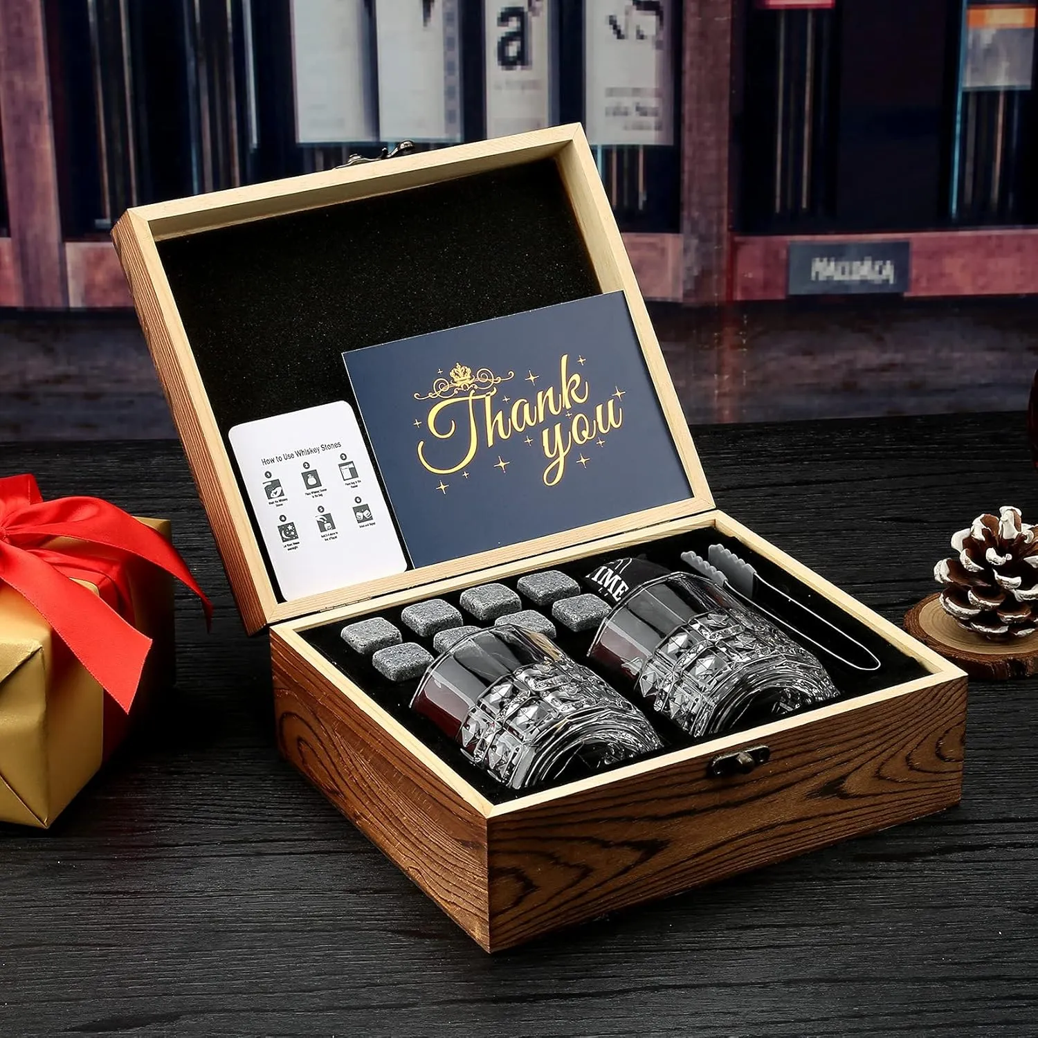 Whiskey Gifts for Men, Whiskey Glasses Set of 2, Granite Chilling Whiskey Stones, Bourbon Gifts for Men, Unique Gifts for Men Birthday Christmas Father's Day Valentine Retirement Groomsmen
