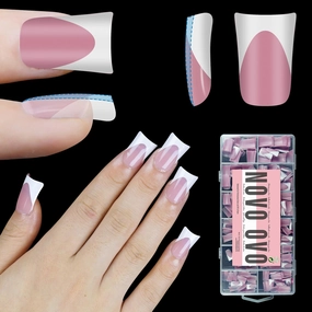 White French Tip Short Duck Nail Tips Press on, BERRY PINK Pre-designed Soft Gel Nail Extension, Extra thick Full Cover Matte Vrial False Nails for DIY x 12 Sizes 360 pcs