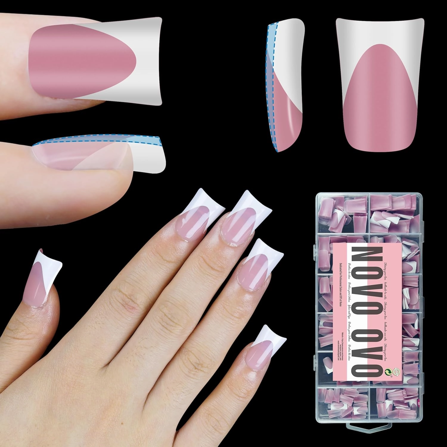 White French Tip Short Duck Nail Tips Press on, BERRY PINK Pre-designed Soft Gel Nail Extension, Extra thick Full Cover Matte Vrial False Nails for DIY x 12 Sizes 360 pcs