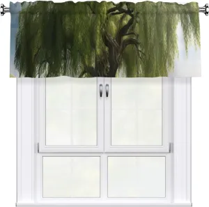 Willow Tree Valances for Windows, Rod Pocket Window Treatment Drapes Farmhouse Kitchen Curtains Short Blackout Window Curtains for Living Room Bedroom Decor 54x18 Inch
