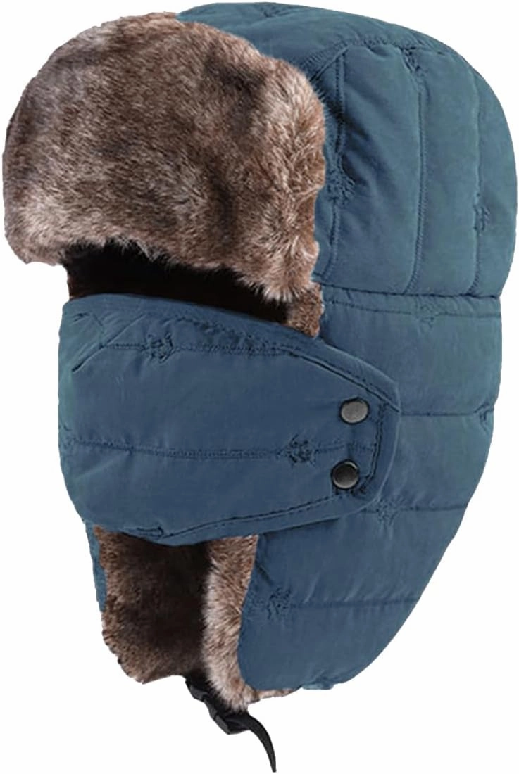 Winter Warm Trooper Hats Faux Fur Hat with Ear Flaps and Detachable Mask, Russian Ushanka Aviator Hat
