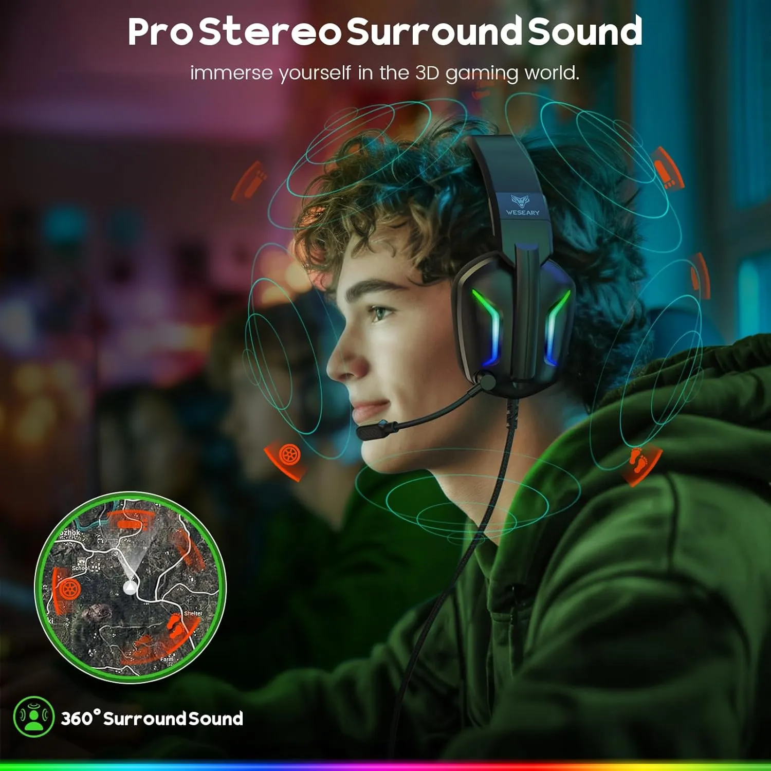Wired Gaming Headset for Xbox Series X|S, Xbox One, PS4, PS5, Switch, Mobile, PC Headset with Surround Sound, Gaming Headphones with ENC Noise Cancelling Mic, 50mm Drivers, Soft Memory Foam