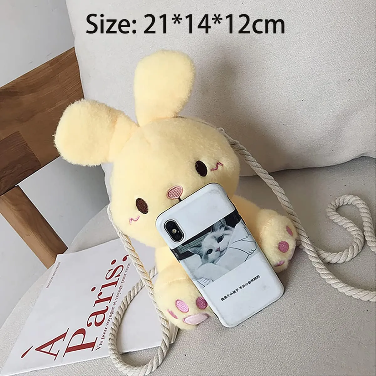 Women Plush Shoulder Bag Makeup Cosmetic Storage Bag with Strap Cute Rabbit Handbag Bag Organizer
