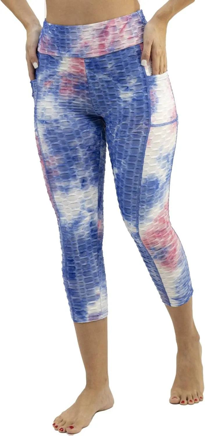 Women Workout Shorts, Capri - Brazilian Booty Lift, Anti-Cellulite, Scrunch Butt, Honeycomb Textured