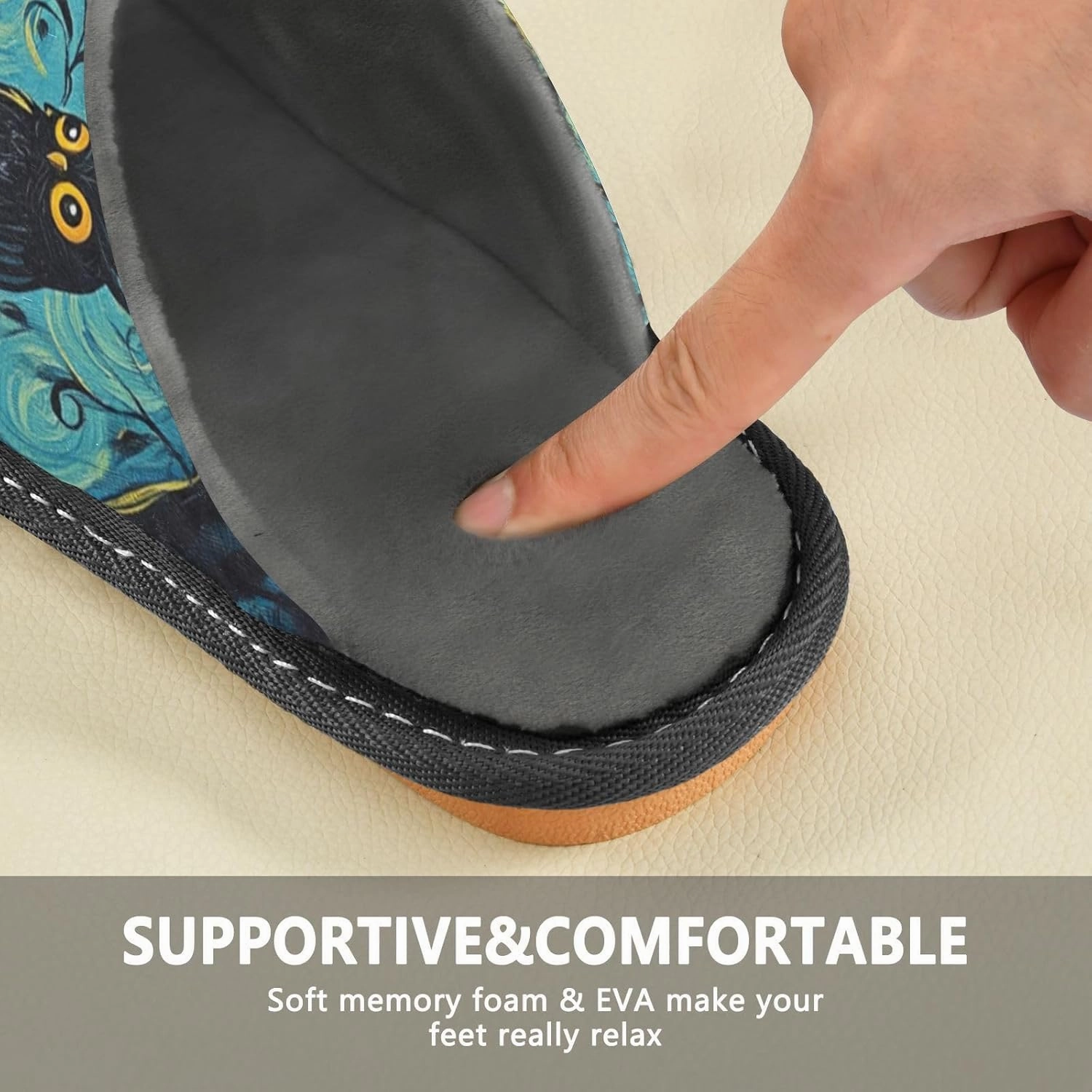 Women's Fuzzy House Slippers Memory Foam Slippers, Casual Unisex House Shoes Slip on Scuff Outdoor Indoor Warm Bedroom Shoes Moonlight Owl