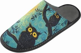 Women's Fuzzy House Slippers Memory Foam Slippers, Casual Unisex House Shoes Slip on Scuff Outdoor Indoor Warm Bedroom Shoes Moonlight Owl