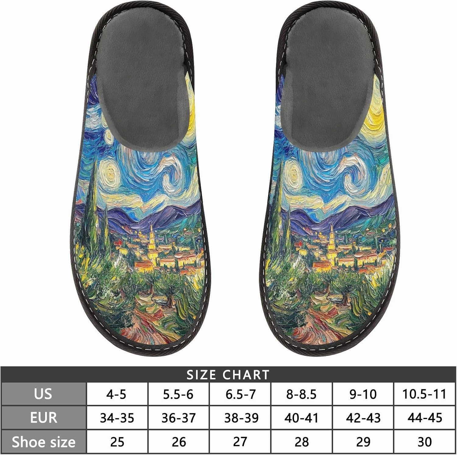Women's Fuzzy House Slippers Memory Foam Slippers, Casual Unisex House Shoes Slip on Scuff Outdoor Indoor Warm Bedroom Shoes Rustic Oil Painting
