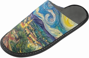 Women's Fuzzy House Slippers Memory Foam Slippers, Casual Unisex House Shoes Slip on Scuff Outdoor Indoor Warm Bedroom Shoes Rustic Oil Painting