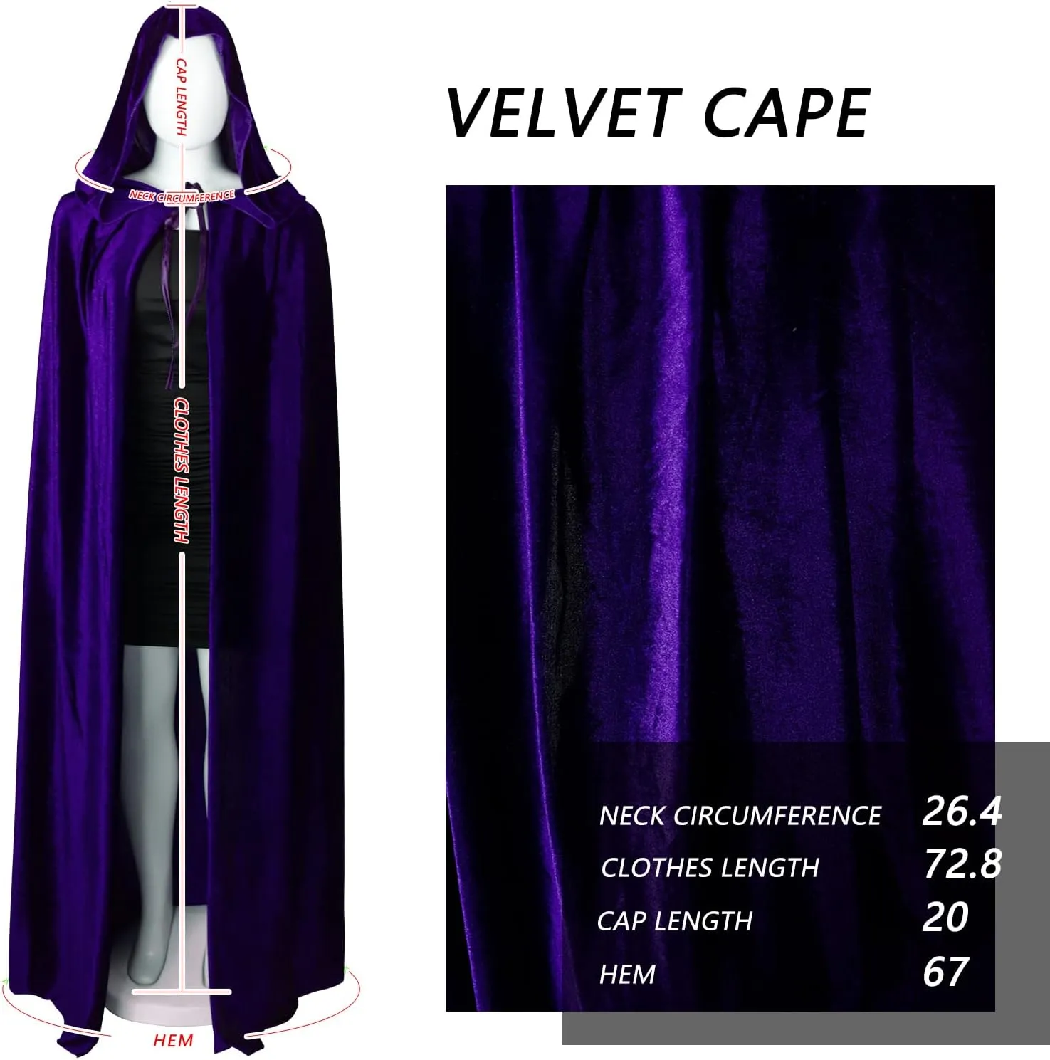 Women‘s Full Length Witch Cloak Character Velvet Cape Fancy Cosplay Costume