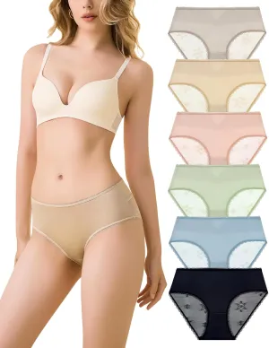 Women's Underwear Silky Satin Lace Underwear Hipster Panties 6-Pack Low Rise Lace Panties