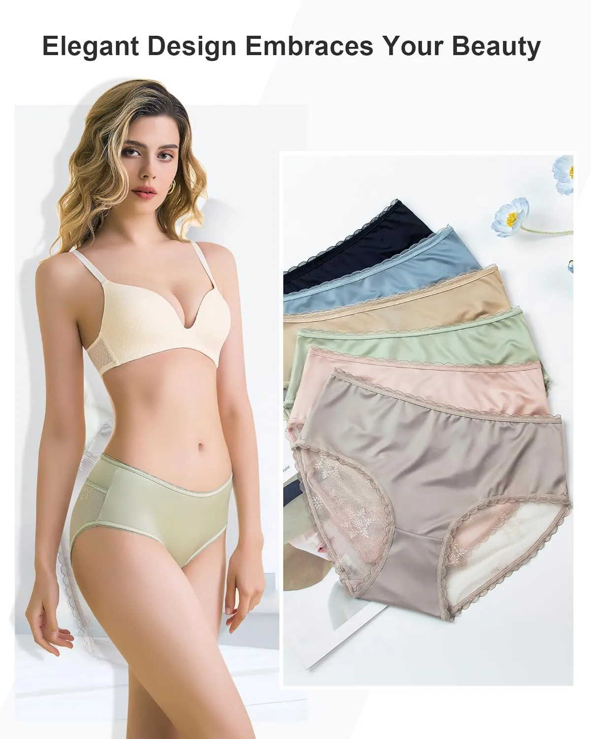 Women's Underwear Silky Satin Lace Underwear Hipster Panties 6-Pack Low Rise Lace Panties