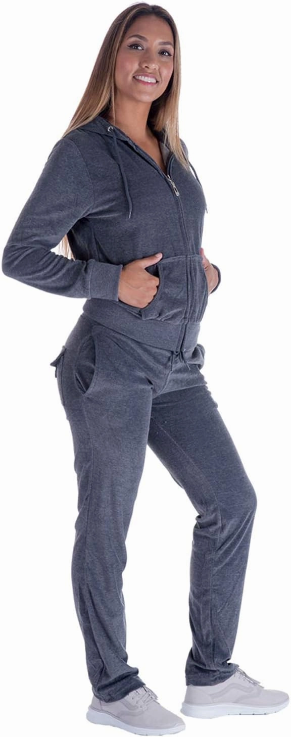 Womens Velour Tracksuit Set Knitted Two Piece Outfits Fashion Zip Up Hoody Sweatshirt and Sweatpants Sweat Suits Sets