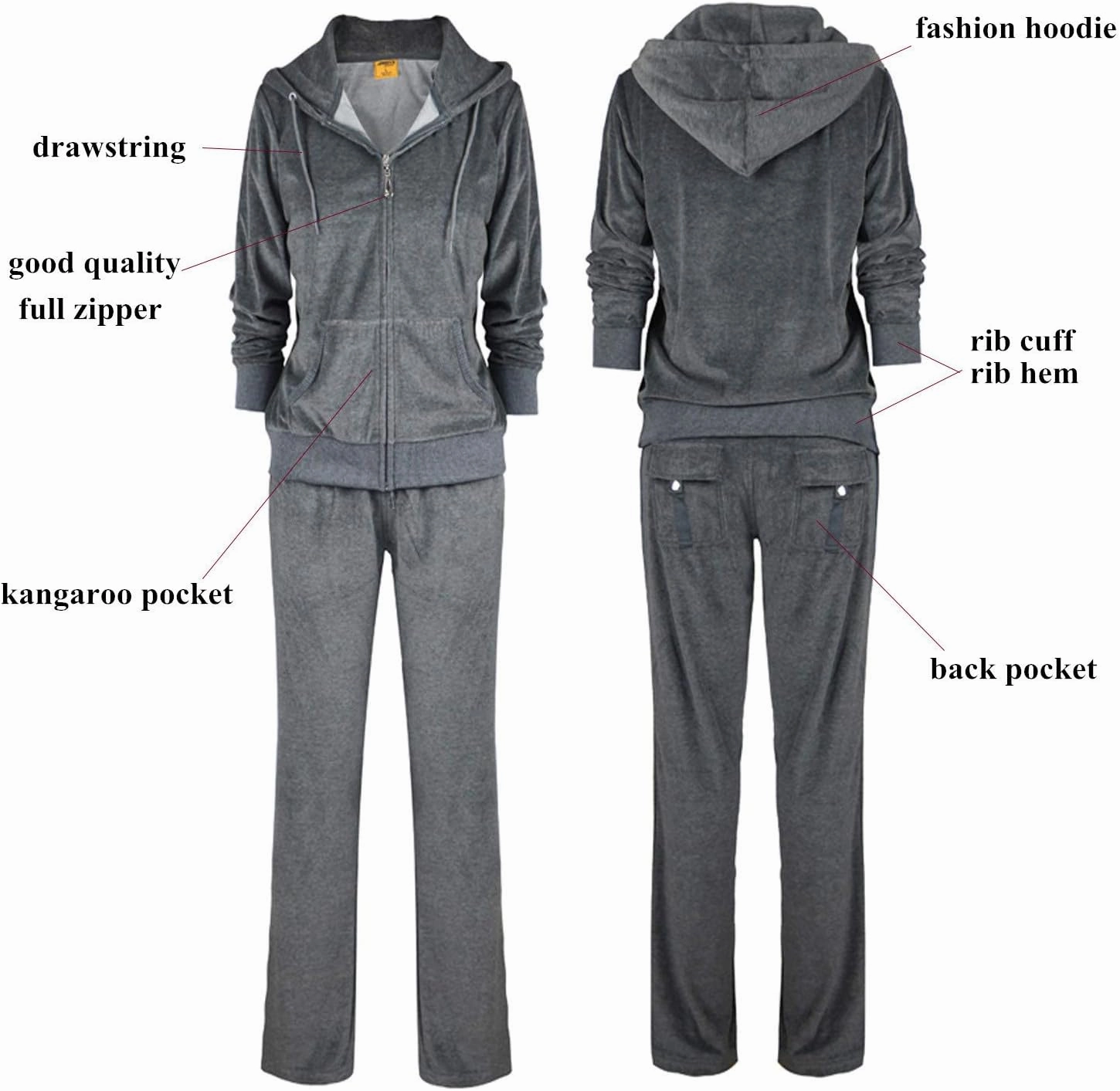 Womens Velour Tracksuit Set Knitted Two Piece Outfits Fashion Zip Up Hoody Sweatshirt and Sweatpants Sweat Suits Sets