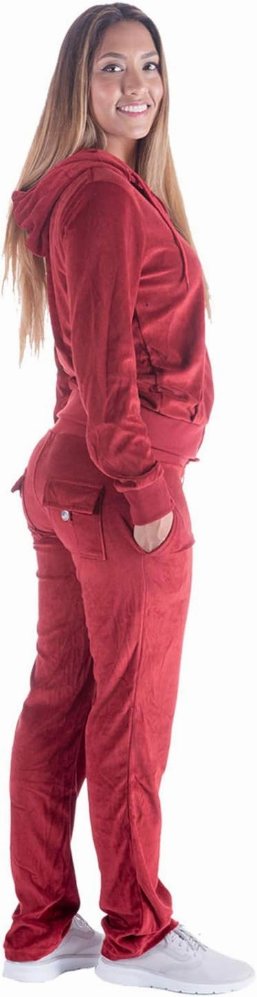 Womens Velour Tracksuit Set Knitted Two Piece Outfits Fashion Zip Up Hoody Sweatshirt and Sweatpants Sweat Suits Sets
