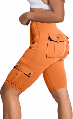 Womens Workout Shorts with Cargo Pockets High Waisted Scrunch Butt Gym Biker Booty Shorts