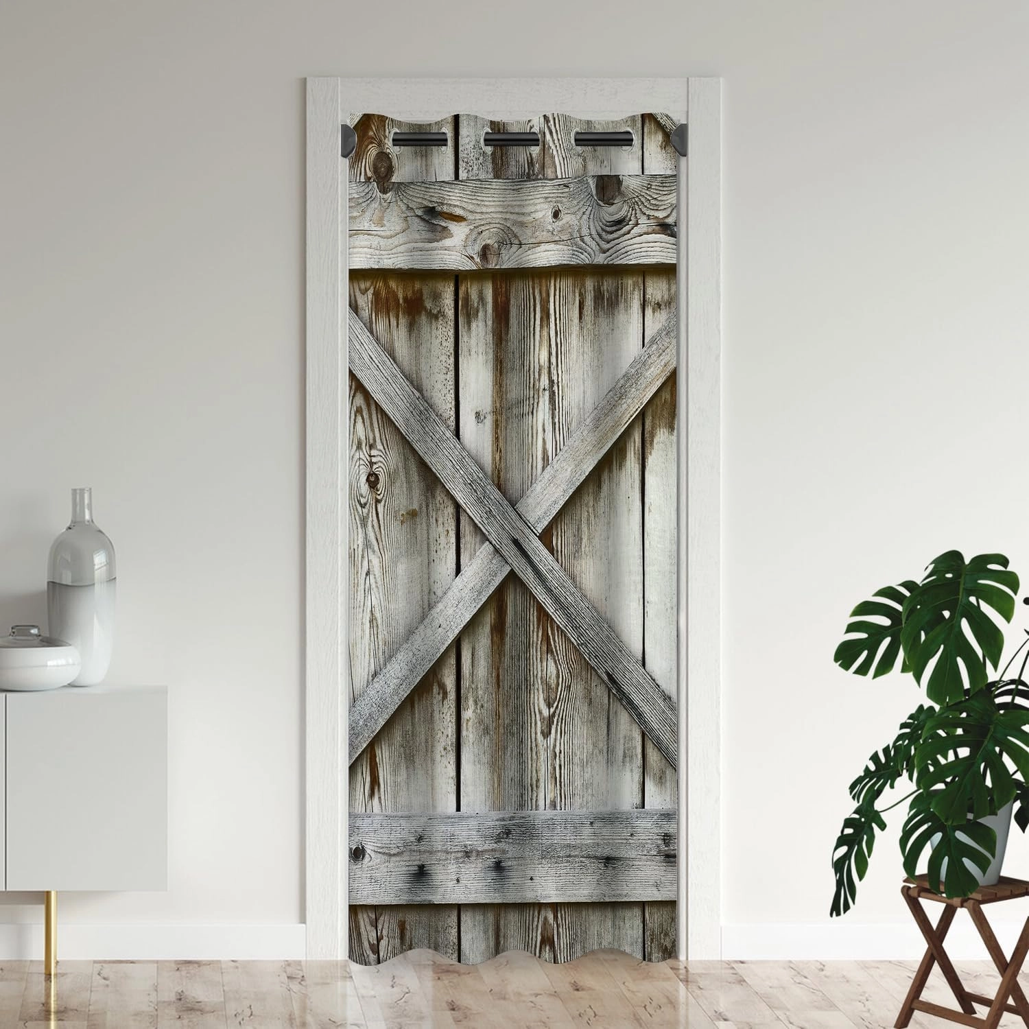 Wood Door Curtains for Doorways, Village Barn Farmhouse Rural Art Blackout Curtain for Kids Bedroom Closet, Grommet Thermal Insulated Privacy Door Drapes for Room Divider, 34" W x 80" L