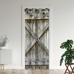 Wood Door Curtains for Doorways, Village Barn Farmhouse Rural Art Blackout Curtain for Kids Bedroom Closet, Grommet Thermal Insulated Privacy Door Drapes for Room Divider, 34" W x 80" L
