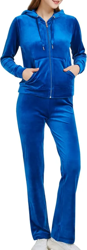 Woolicity Womens Sweatsuits Set Velour Tracksuit 2 Piece Outfits Set Zip Up Hoodies and Pants Sportswear Jogging Set