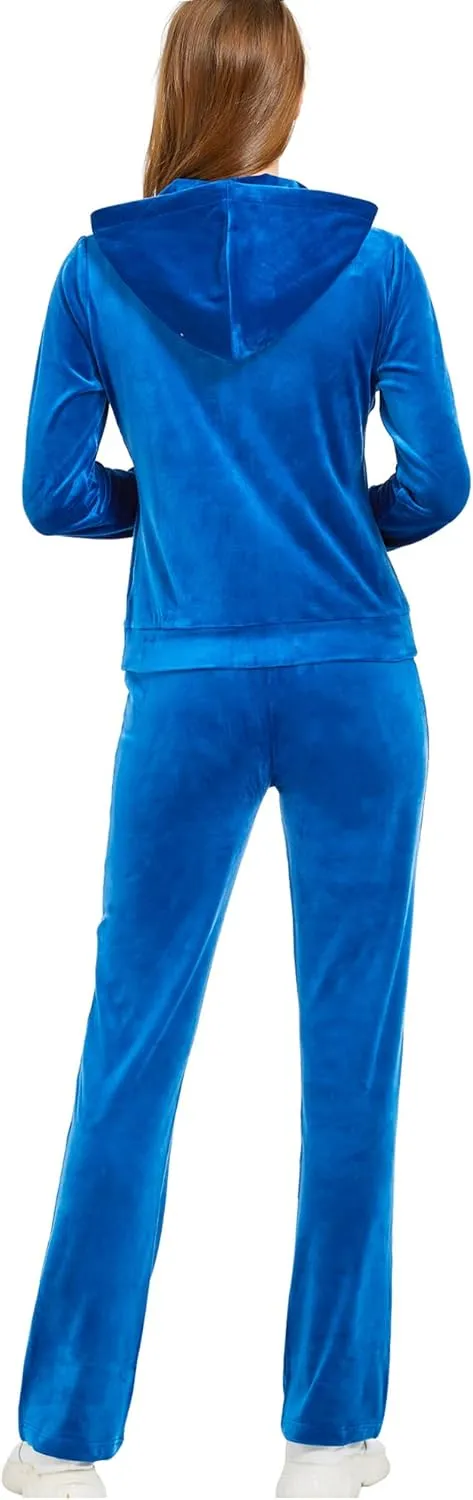 Woolicity Womens Sweatsuits Set Velour Tracksuit 2 Piece Outfits Set Zip Up Hoodies and Pants Sportswear Jogging Set