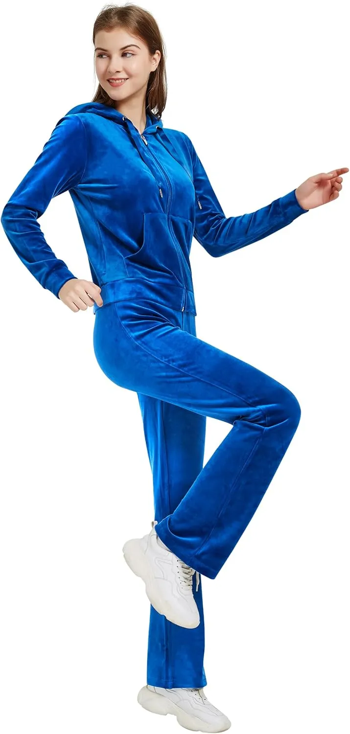 Woolicity Womens Sweatsuits Set Velour Tracksuit 2 Piece Outfits Set Zip Up Hoodies and Pants Sportswear Jogging Set