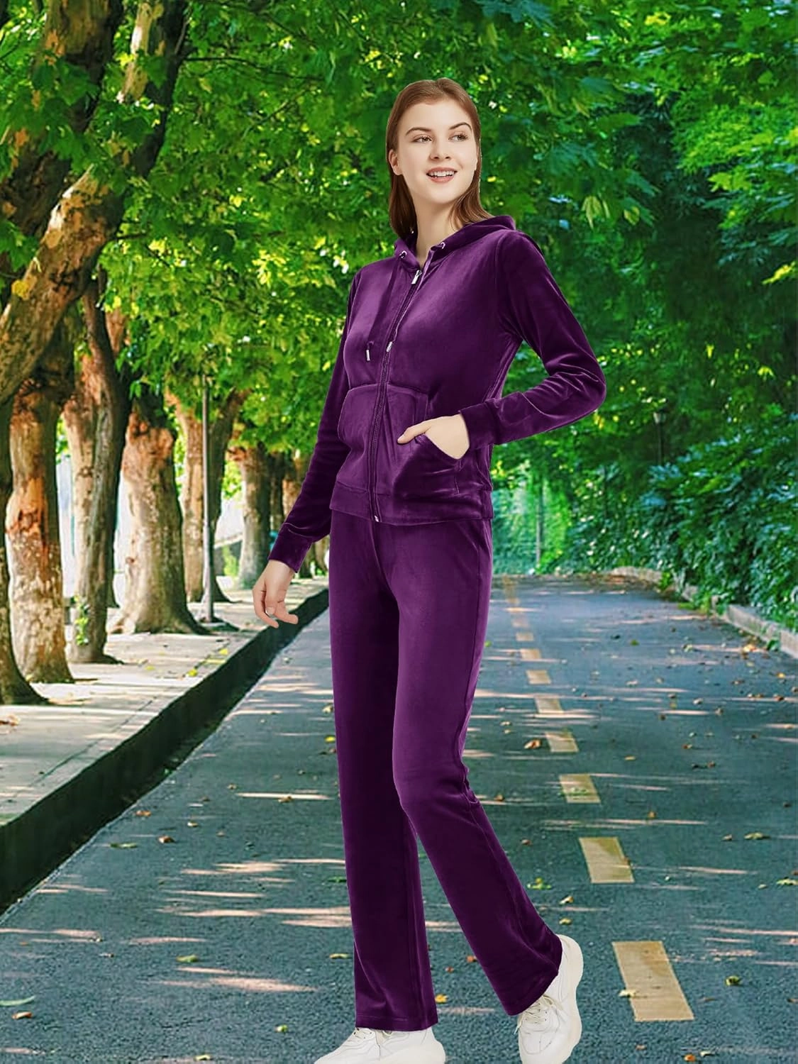 Woolicity Womens Sweatsuits Set Velour Tracksuit 2 Piece Outfits Set Zip Up Hoodies and Pants Sportswear Jogging Set