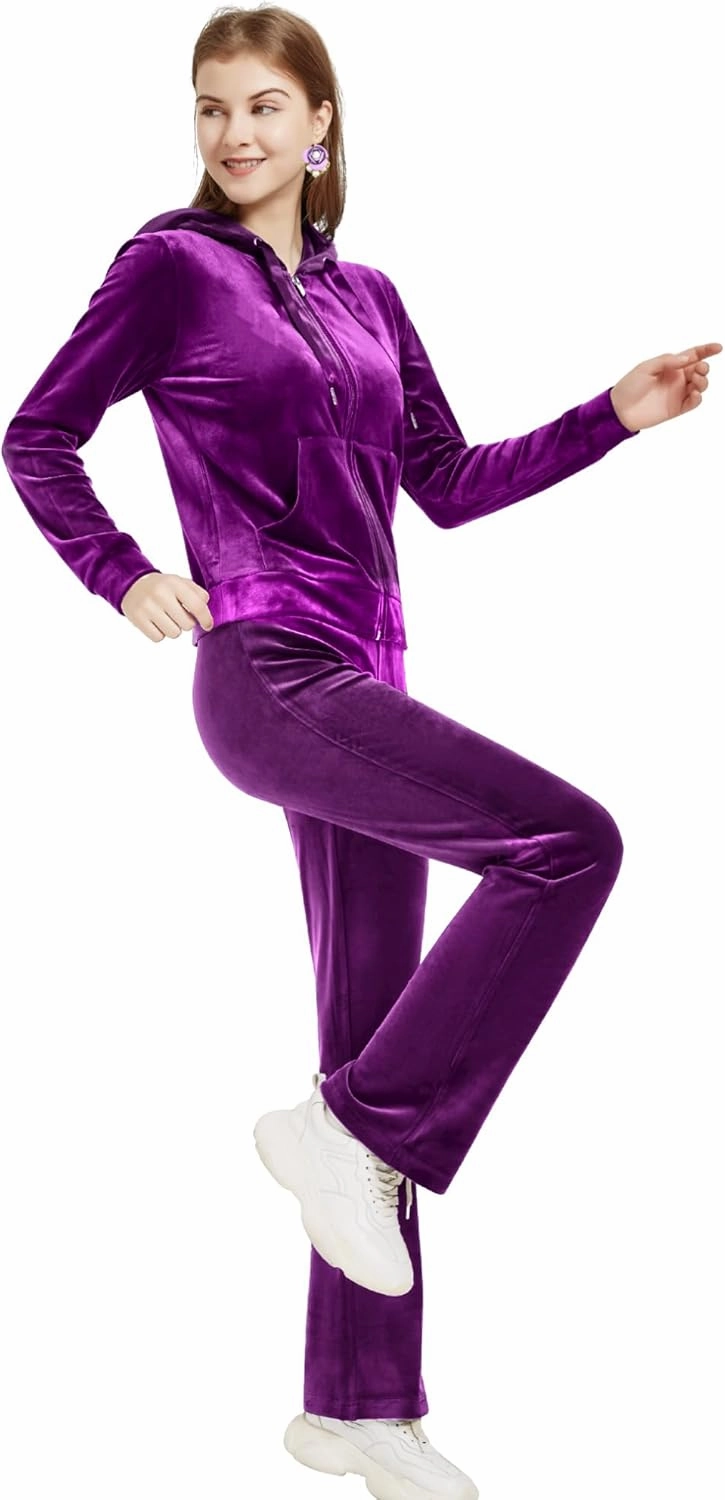 Woolicity Womens Sweatsuits Set Velour Tracksuit 2 Piece Outfits Set Zip Up Hoodies and Pants Sportswear Jogging Set