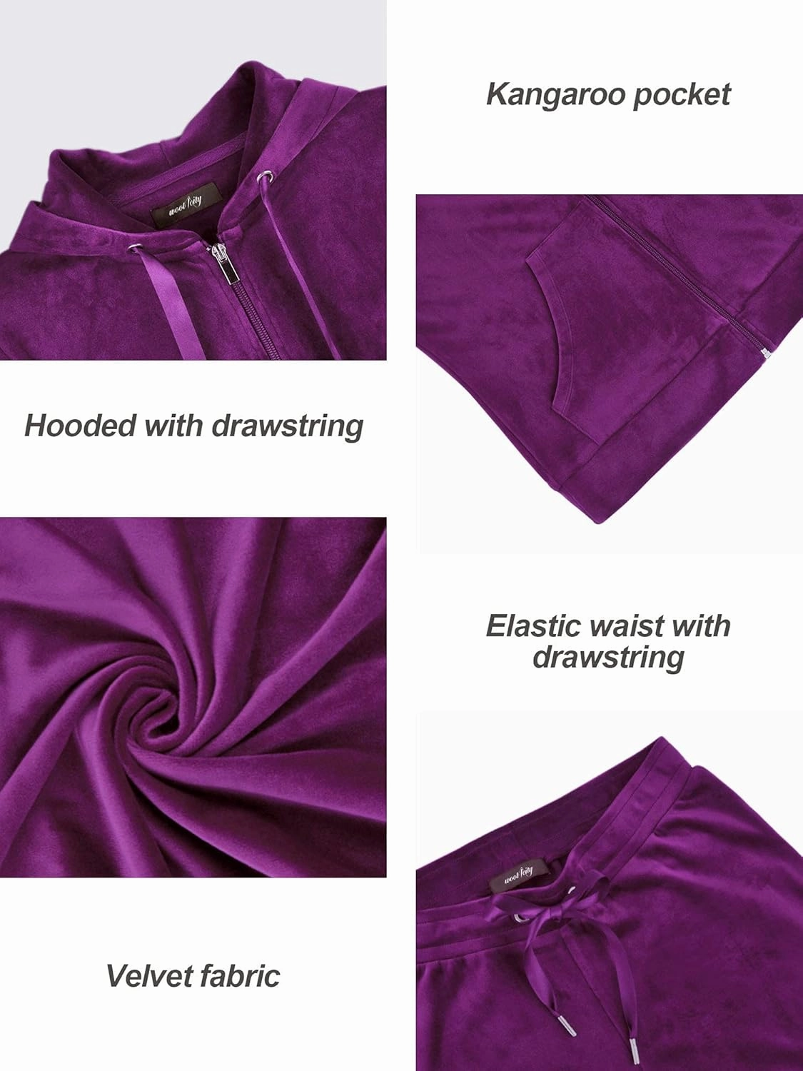 Woolicity Womens Sweatsuits Set Velour Tracksuit 2 Piece Outfits Set Zip Up Hoodies and Pants Sportswear Jogging Set