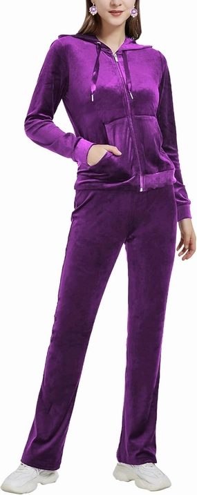 Woolicity Womens Sweatsuits Set Velour Tracksuit 2 Piece Outfits Set Zip Up Hoodies and Pants Sportswear Jogging Set