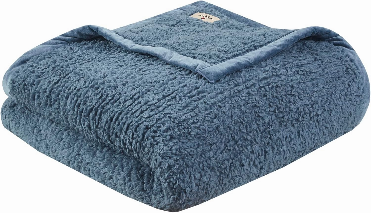 Woolrich - WR51-2218 Burlington Berber Blanket Super Soft, Cozy Lightweight Cover with Luxrurious Velvet Binding, Modern Trendy All Season Bedspread Bedding-Set, Full/Queen: 90x90, Blue