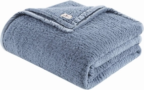 Woolrich - WR51-2218 Burlington Berber Blanket Super Soft, Cozy Lightweight Cover with Luxrurious Velvet Binding, Modern Trendy All Season Bedspread Bedding-Set, Full/Queen: 90x90, Blue