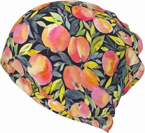 WURTON Colorful Peach Print Baggy Beanie Cap Slouchy Beanie Multifunction Chemo Skull Caps Headwear Hats Turban