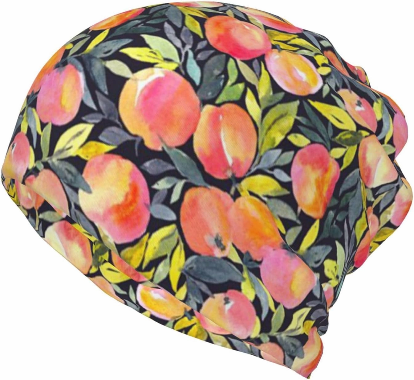WURTON Colorful Peach Print Baggy Beanie Cap Slouchy Beanie Multifunction Chemo Skull Caps Headwear Hats Turban
