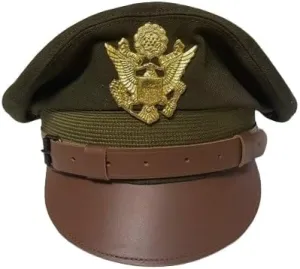 WW2 US Army Air Corps Military Officers Pilots OD Visor Crusher Hat Cap, 61cm - Vintage Aviation Headgear