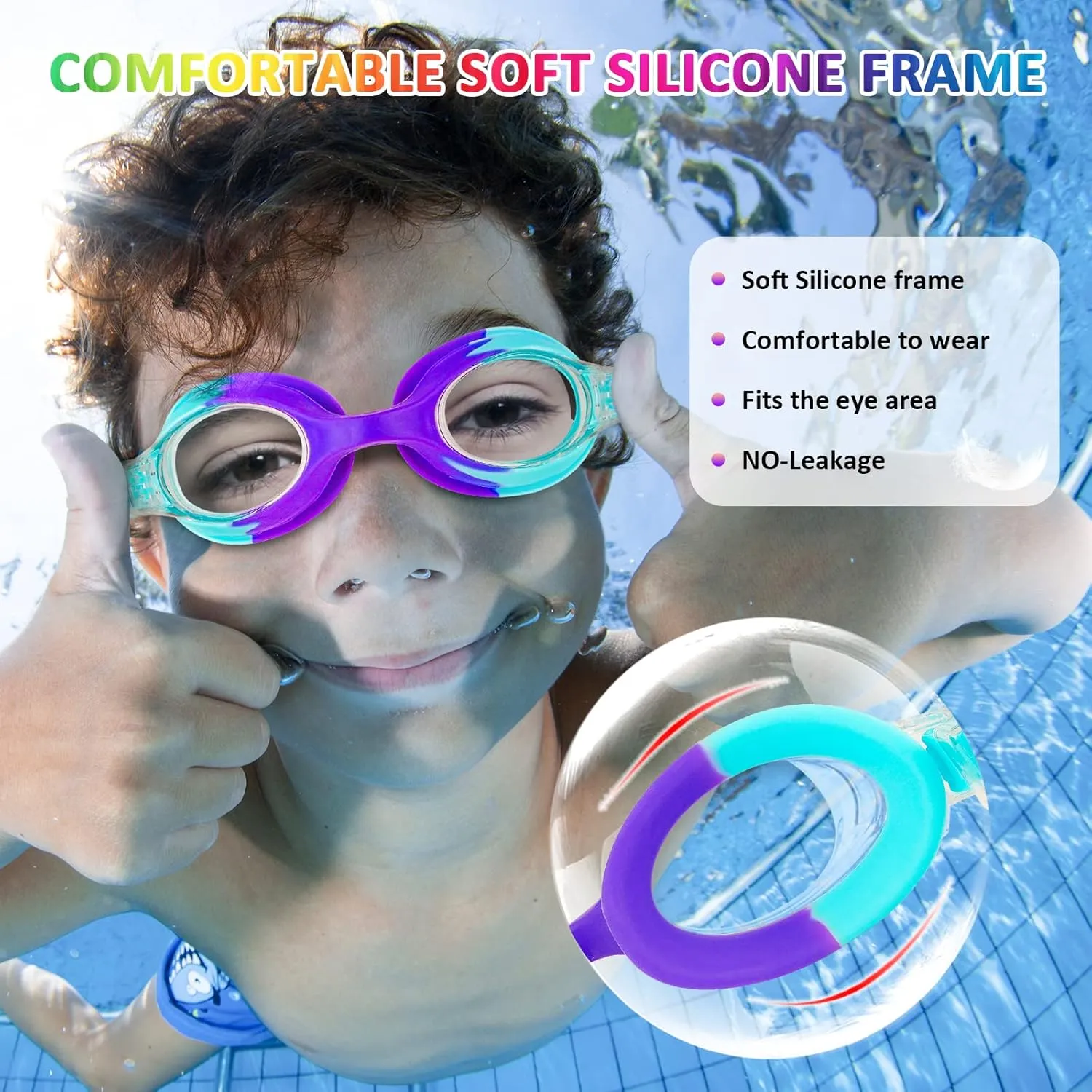 XDX Kids Swim Goggles 4-14, 4 Pack for Boys and Girls, Anti-Fog With UV Protection