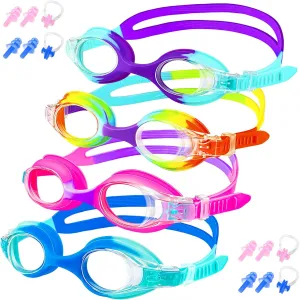XDX Kids Swim Goggles 4-14, 4 Pack for Boys and Girls, Anti-Fog With UV Protection
