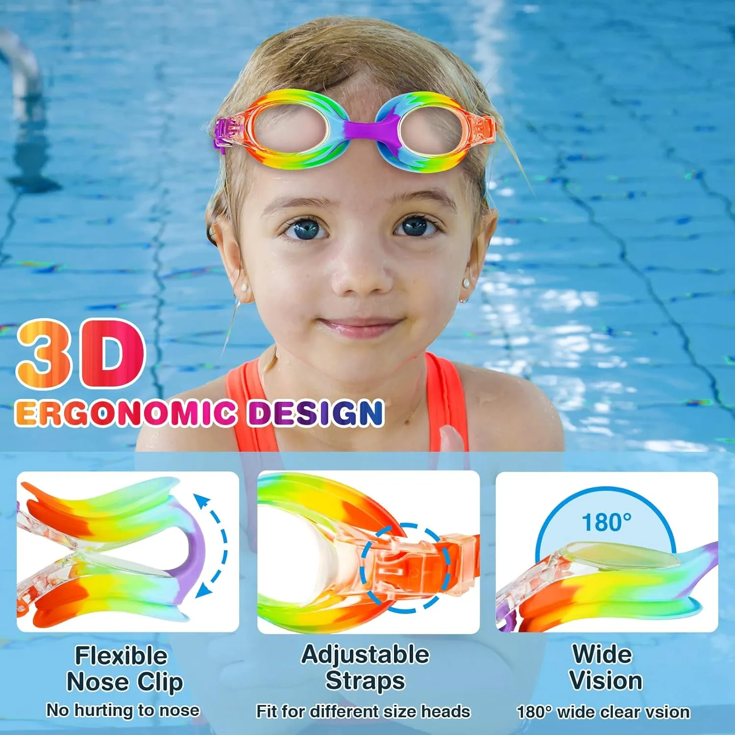 XDX Kids Swim Goggles 4-14, 4 Pack for Boys and Girls, Anti-Fog With UV Protection