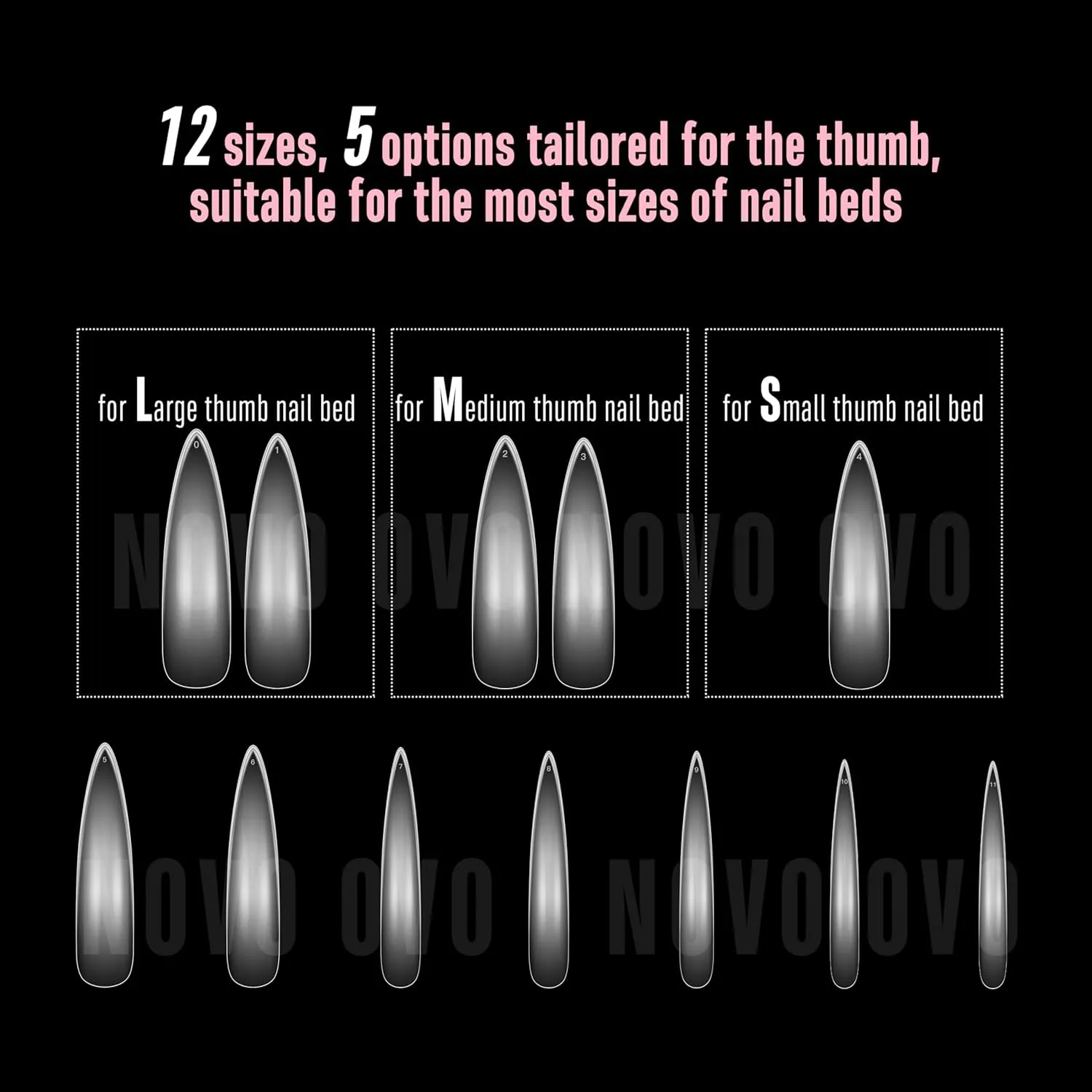 XXL Curved Almond Stiletto Nail Tips Press on Full Cover, Soft Gel X Extra Thick Long XL Acrylic Hawk Curve Fake Nails Extension Kit, Clear Pre-etched Soft French False Nail 12 Sizes 240 Pcs