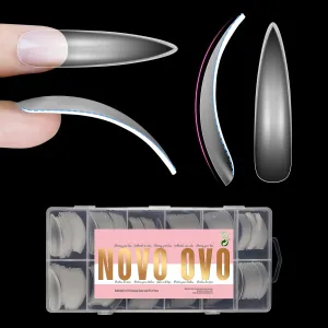 XXL Curved Almond Stiletto Nail Tips Press on Full Cover, Soft Gel X Extra Thick Long XL Acrylic Hawk Curve Fake Nails Extension Kit, Clear Pre-etched Soft French False Nail 12 Sizes 240 Pcs