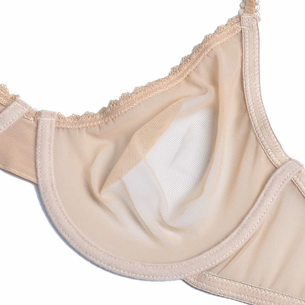 YANDW Sexy Sheer See Through Bras Unlined Underwire Lace Mesh Non Padded Ultra Thin Clear Bralette