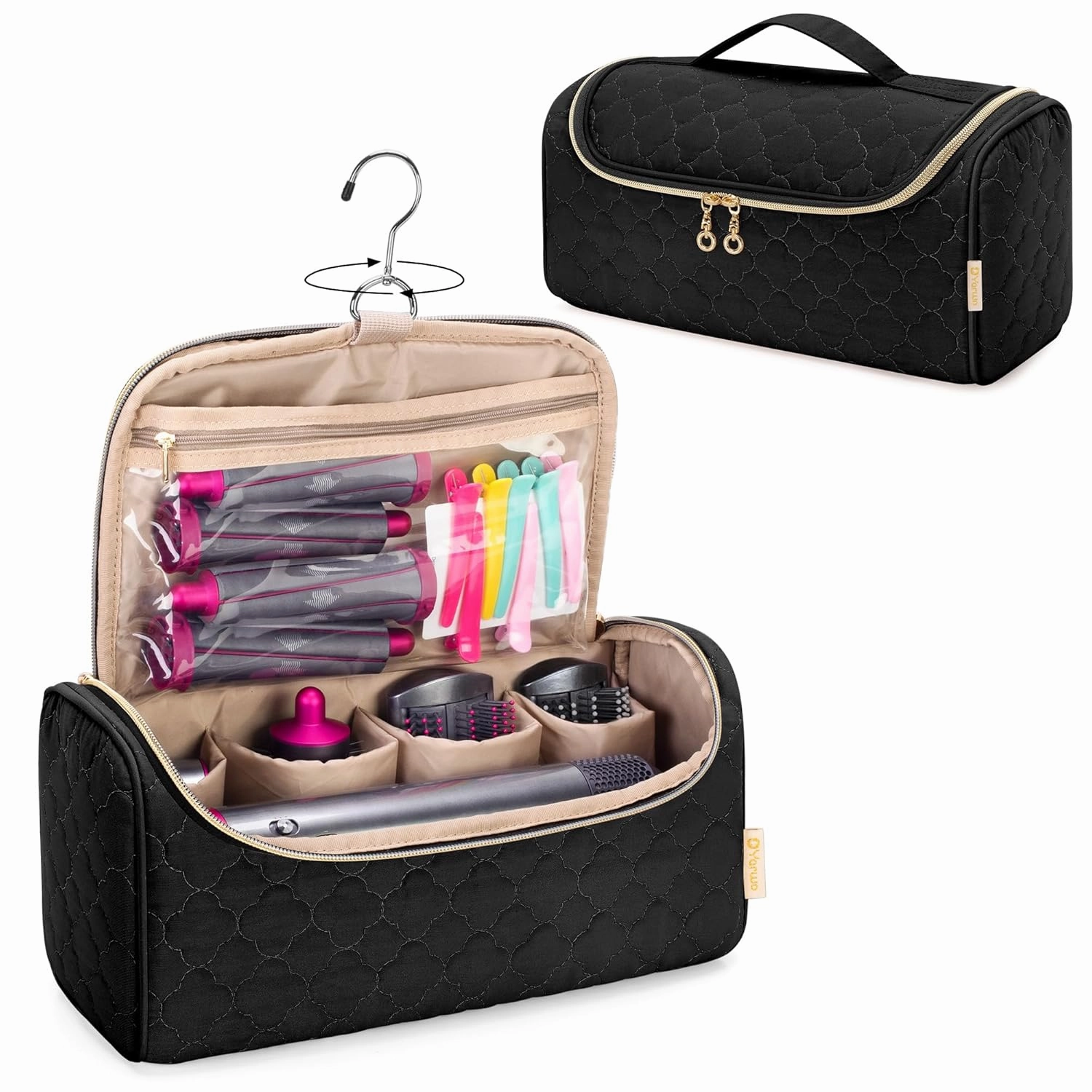 Yarwo Airwrap Travel Case Compatible for Dyson Airwrap Multi-Styler All Models and Attachments, Portable Storage Bag with Hanging Hook for Hair Curler Accessories, Black (Patented Design)