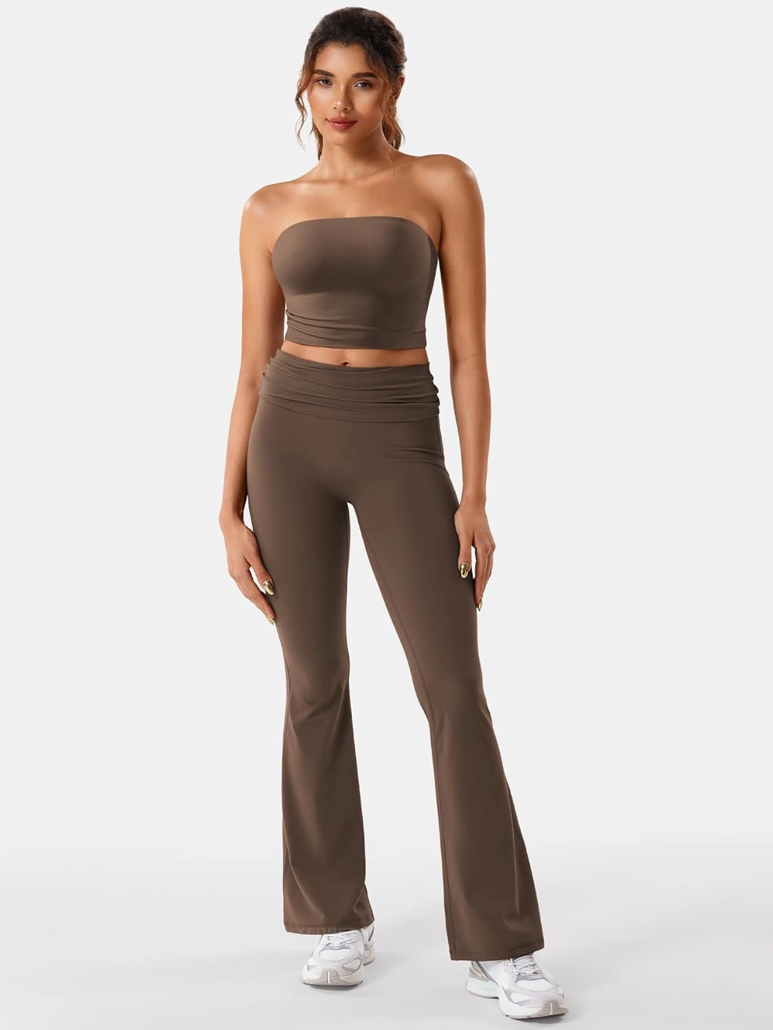 YEOREO Romola Women Yoga Pants Flare Leggings with Tummy Control High Waist Fold Over Bootcut Wide Legs Workout Legging