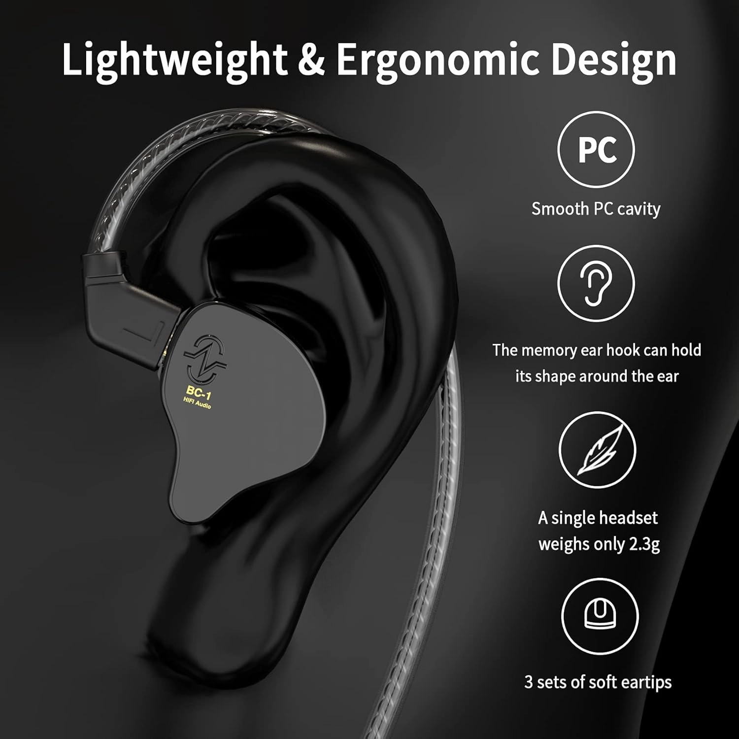 YINYOO CCZ Melody in Ear Monitors Wired Earbuds in Ear Headphones Without Microphone IEM HiFi Bass with 1DD 1BA, Ear fins, 4N OFC Cable for Musicians, Singer, on Stage, Studio (Nomic, Dark Black)