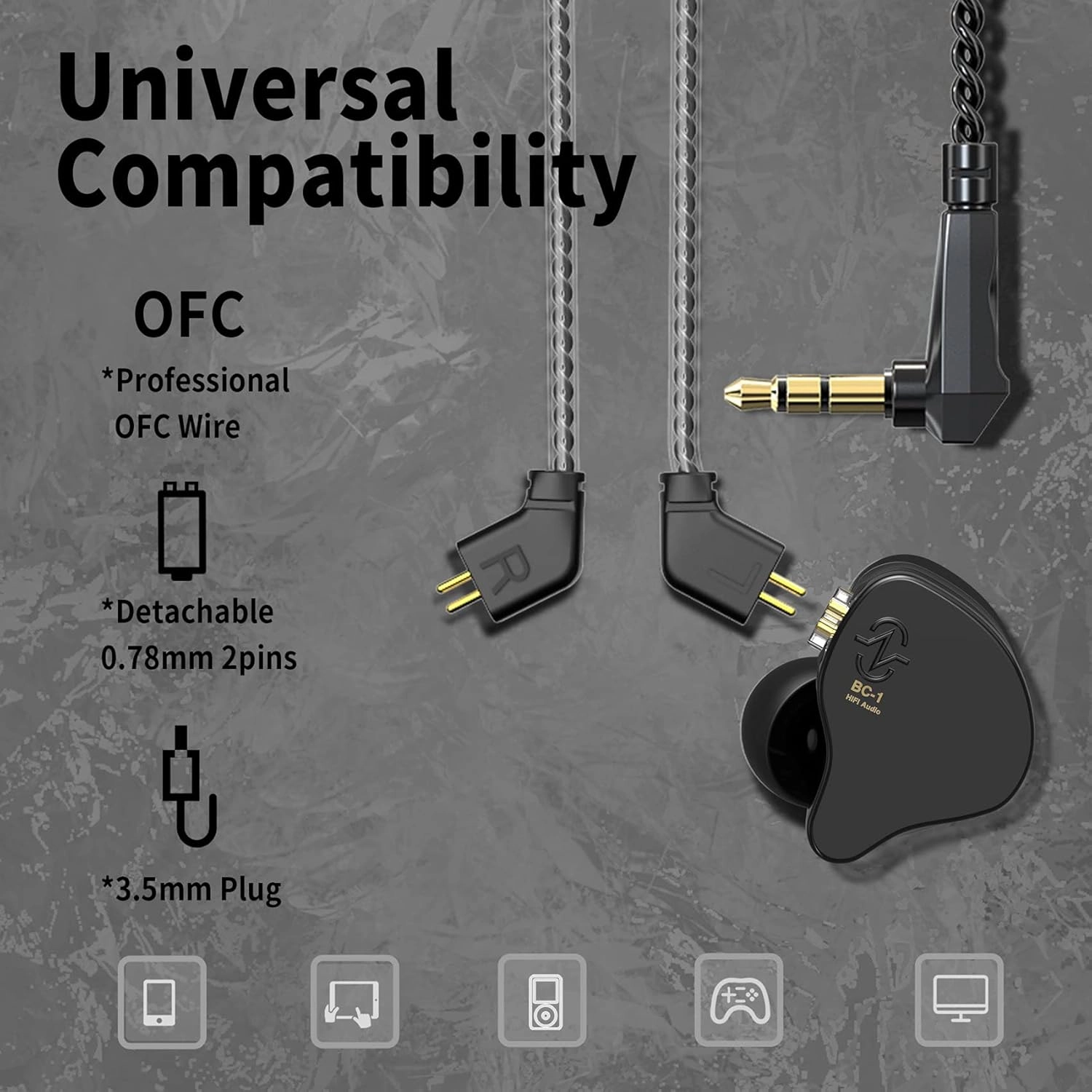YINYOO CCZ Melody in Ear Monitors Wired Earbuds in Ear Headphones Without Microphone IEM HiFi Bass with 1DD 1BA, Ear fins, 4N OFC Cable for Musicians, Singer, on Stage, Studio (Nomic, Dark Black)