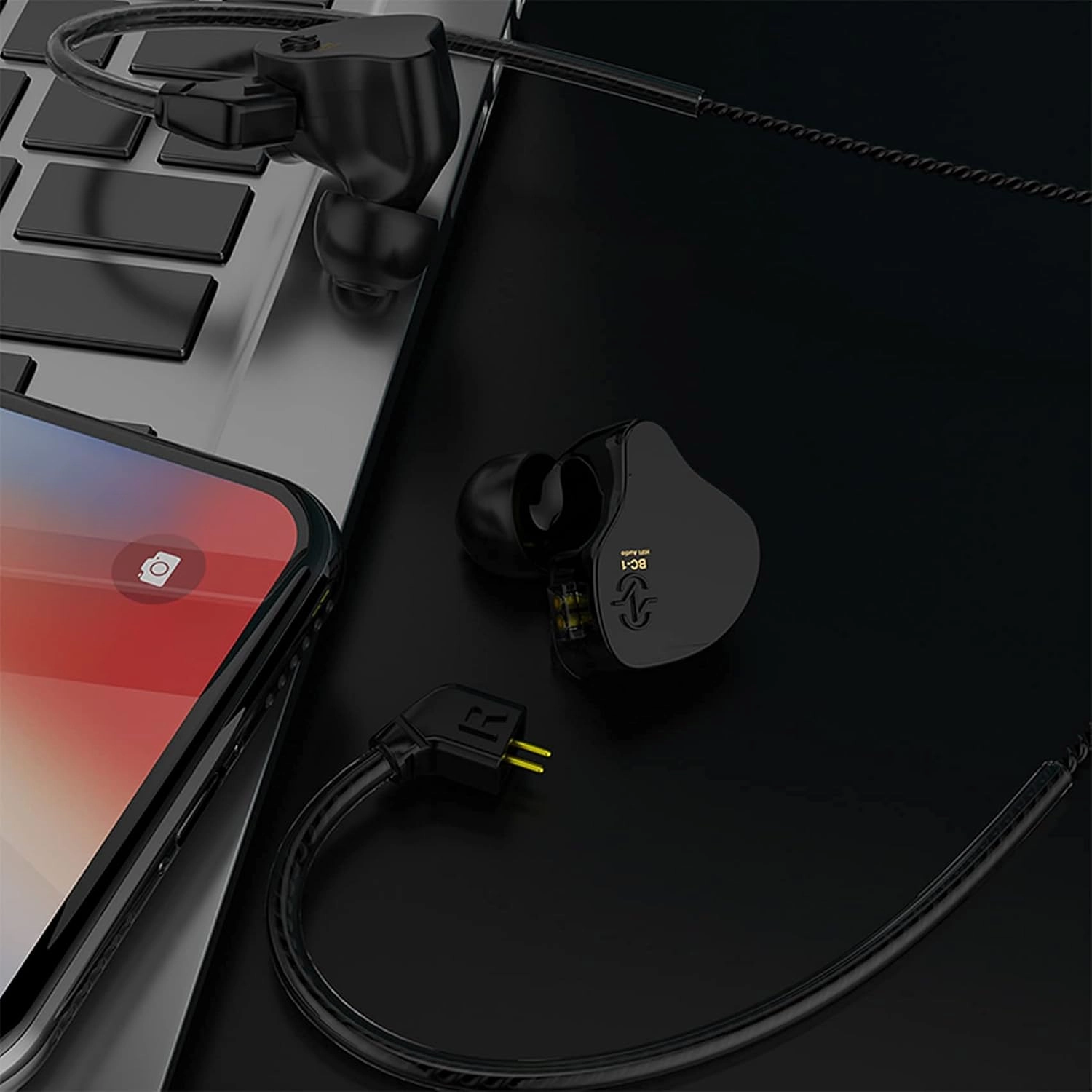 YINYOO CCZ Melody in Ear Monitors Wired Earbuds in Ear Headphones Without Microphone IEM HiFi Bass with 1DD 1BA, Ear fins, 4N OFC Cable for Musicians, Singer, on Stage, Studio (Nomic, Dark Black)