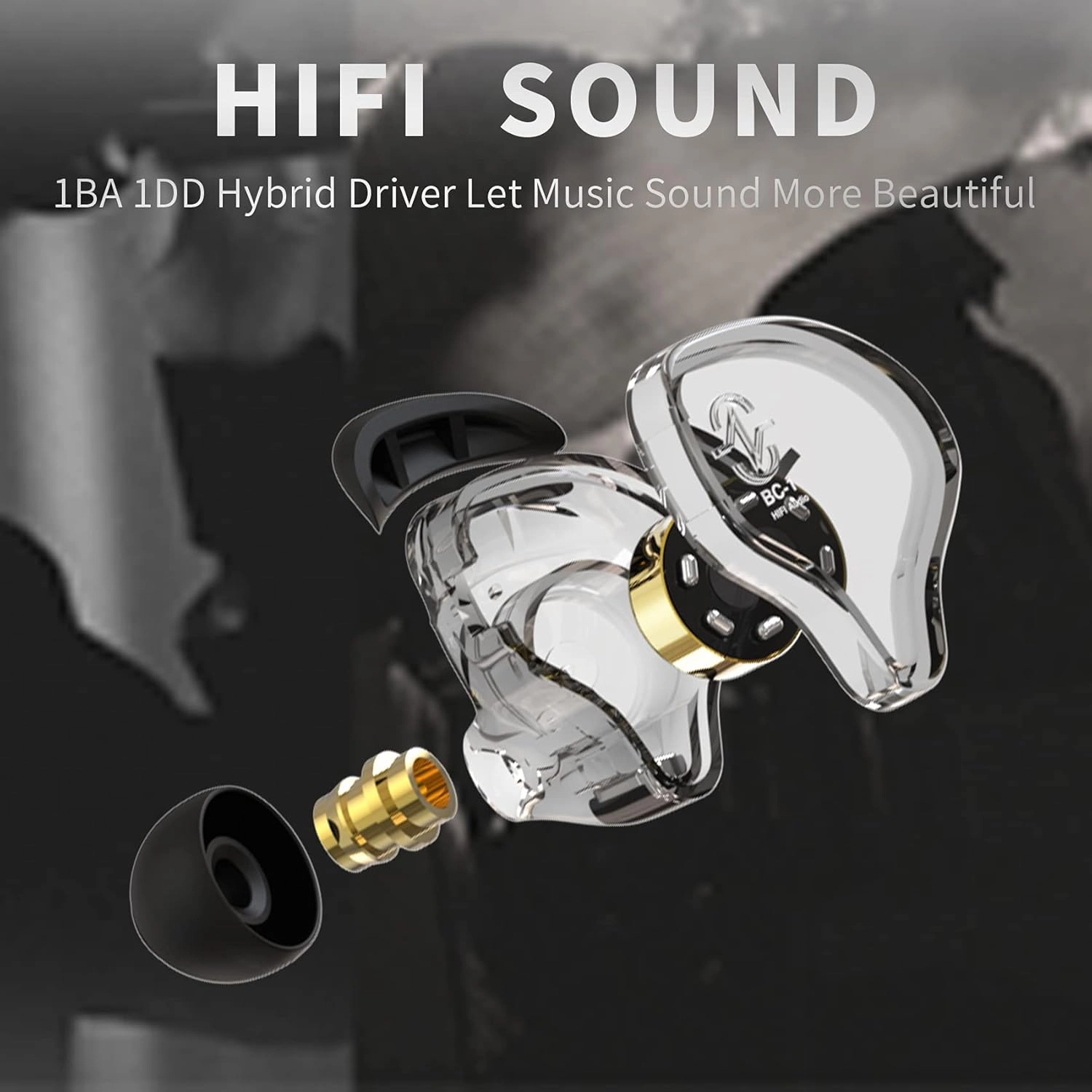 YINYOO CCZ Melody in Ear Monitors Wired Earbuds in Ear Headphones Without Microphone IEM HiFi Bass with 1DD 1BA, Ear fins, 4N OFC Cable for Musicians, Singer, on Stage, Studio (Nomic, Dark Black)